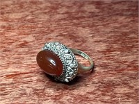 Carnelian Cocktail Sterling .925 Silver Ring Size