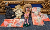 Collection of Dolls & Mexican Puppet Toy