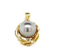 Tahitian pearl, diamond and 18ct yellow gold