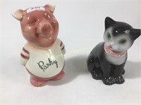 Ceramic cat and pig banks