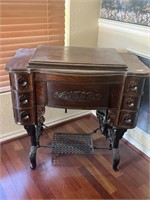 Antique White Treadle Sewing Machine in Oak Case