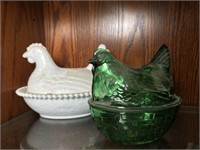 Glass Hen and Rooster on Nest