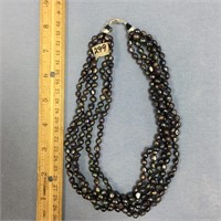 5 strand black freshwater pearl necklace, 14"