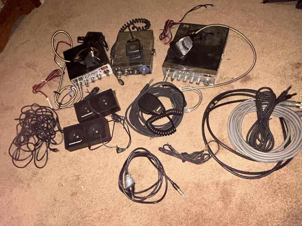 3 CB radios, speakers, cords and extra parts