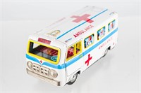 Tin Litho Friction Ambulance Bus