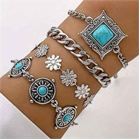 4pcs Vintage Style Turquoise Inlaid Carved Flowert