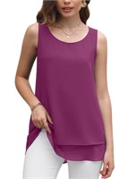 SM54  Uvplove Double Layer Chiffon Tank, Sleeveles