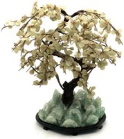 Chinese Mineral Tree with Carved Green Quartz Base