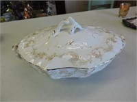 Antique Wilkinson Porcelain Covered Bowl, 11" L