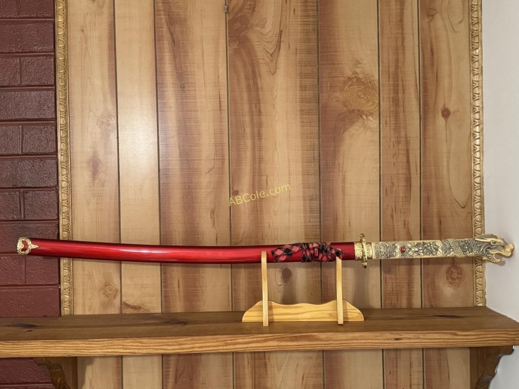 Stunning hand carved dragon ivory handled Katana