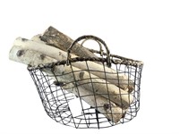 A Wire Basket w/ Birch Wood Small Logs