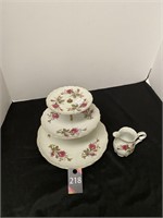 Rose Tiered Serving Tray & Creamer