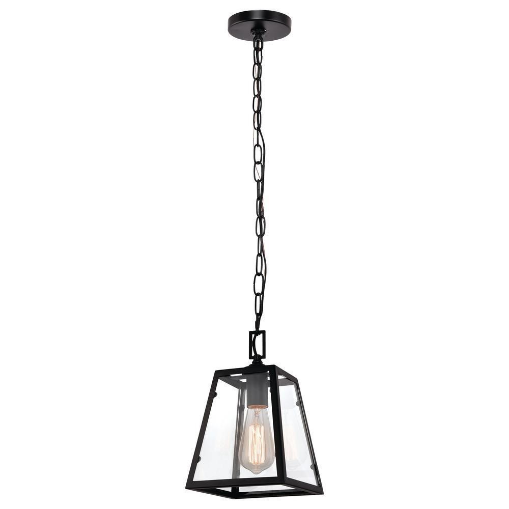 Home Deco 1-Lt Matte Blk & Glass Mini Pendant