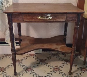 Unmarked Wood Side Table w/ Drawer, 30" x 21" x