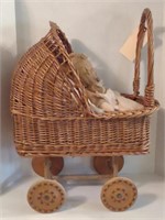 Wicker Doll Carriage (16" x 23") w/ Elsie Gilbert