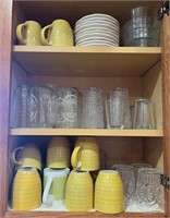 V - CUPBOARD OF GLASSES,MUGS, SMALL PLATES ETC(K50