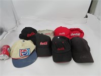 8 casquettes vintages, Coca-Cola et Pepsi
