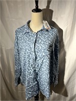 New Calvin Klein blue print button top sz XL $80