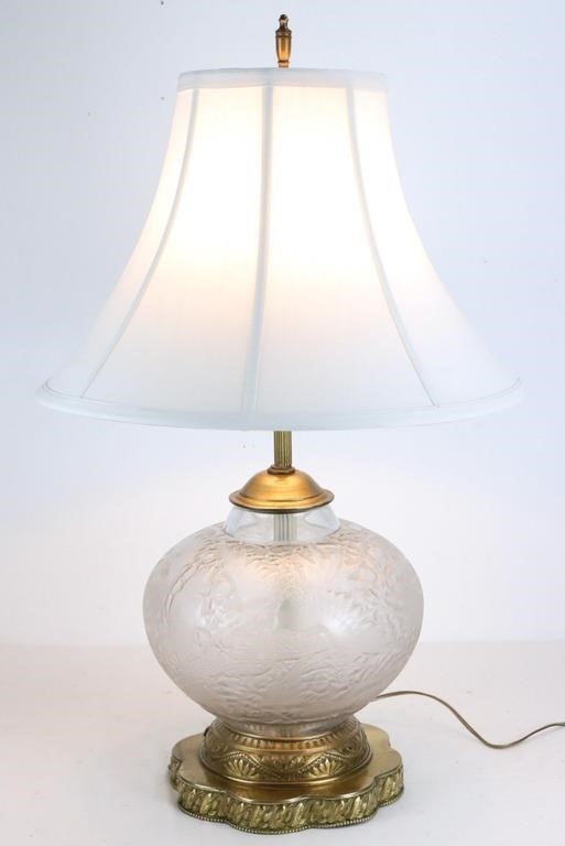 Lalique Parakeet Art Glass Lamp