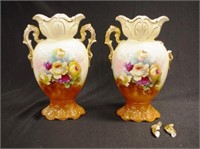 Two antique English twin handle mantle vases