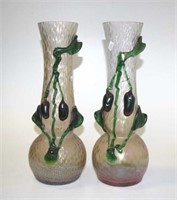 Pair Large Loetz style lustre vases