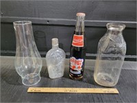 VINTAGE BOTTLES, OIL LAMP CHIMMNEY