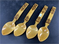 4 Piece set of hand carved wood salad spoons
