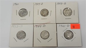 6- Silver Roosevelt Dimes