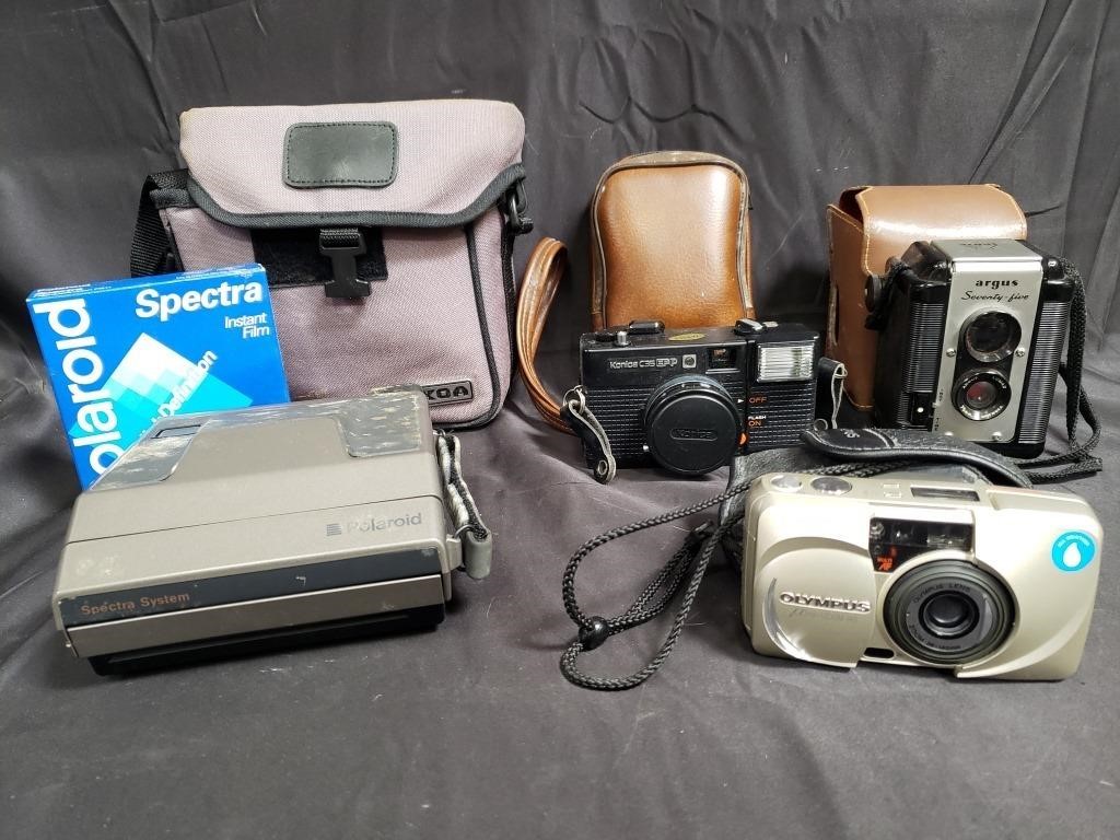 Group of cameras - Polaroid, Olympus, Argus,