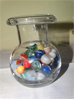 Vase of 65 marbles 5"h