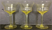 3 Yellow Vintage Wine Glasses