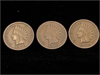 Three Antique Indian Head Penny coins