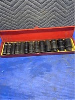 Set of deep SAE impact sockets 7/16 - 1 1/4