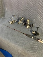 Mini fishing rod and reel and three reels...22b