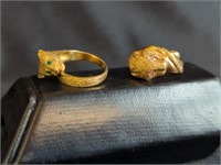 (2) 14 KT GOLD CAT THEMED RINGS  SIZES 5.5 , 6