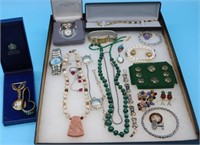 TRAY LOT OF JEWELRY TO INCLUDE STERLING, GOLD