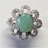 $120 S/Sil Emerald & CZ Ring