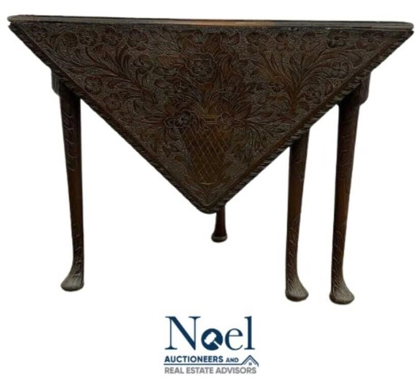 Antique Victorian Carved Drop Leaf Table