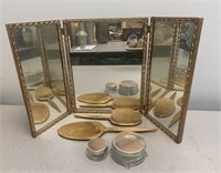 Vintage 3 Panel Vanity Mirror with Brass