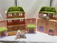 2 Vintage Doll Houses with Dolls and Furniture