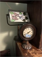 STAINED GLASS DESK LAMP AND DESK CLOCK
