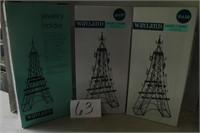 3 NIB EIFFEL TOWER JEWELRY HOLDERS, METAL, 14 TALL