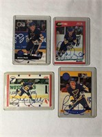 4 Brett Hull Autographed Hockey Cards