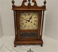 Vintage Daneker mantel clock with key. 13"x22"x6"