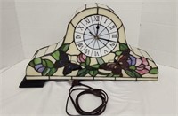 Artificial stained glass Mantel Clock. Turns on!