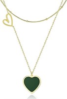 14k Gold-pl. Heart Emerald Layered Necklace