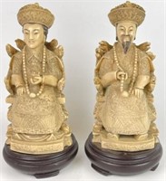 Vintage Hand Carved Emperor & Empress Sculptures