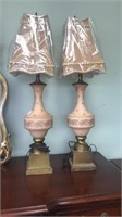 Pair of antique brass and glass lamps. Very nice