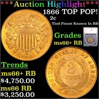 1866 Two Cent Piece TOP POP! 2c Graded ms66+ RB BY