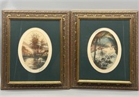 (2) Landscape Prints in Antiqued Gold Frames